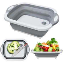 Planche à découper pliable, planche à découper portable 3 en 1, évier en silicone pour laver les légumes de cuisine