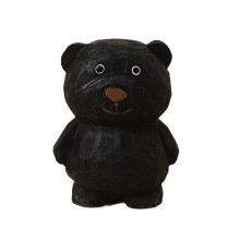 Mini Basswood Bear Statue Artisanal Craft Table-Black