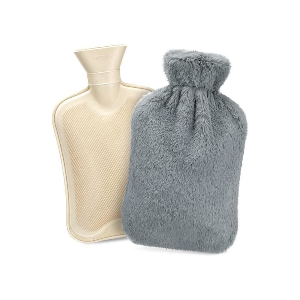 Aihontai 2L Hot Water Bottle With Soft Plush Cover, Leak-Proof Natural Rubber Hot Water Bottle, Grey