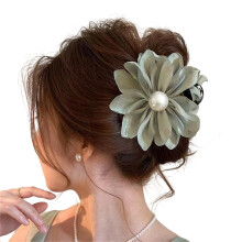 Fashionable Pearls Decorated Floral Barrette With Nonslip-Green