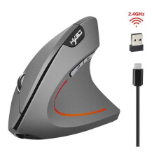 Kabellose Vertikalmaus (2,4 GHz), 2400 DPI, ergonomisch, verstellbar, für Gaming und Büro, HXSJ-Maus, Silbergrau