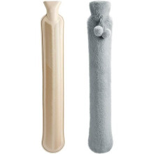 Lange warmwaterkruik met hoes, 2 liter warmwaterkruik voor buiten met bontvoering, grote fleece warmwaterkruik, meerkleurig