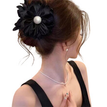 Elegant Pearls Embellished Hair Barrettes with Fabric-Black
