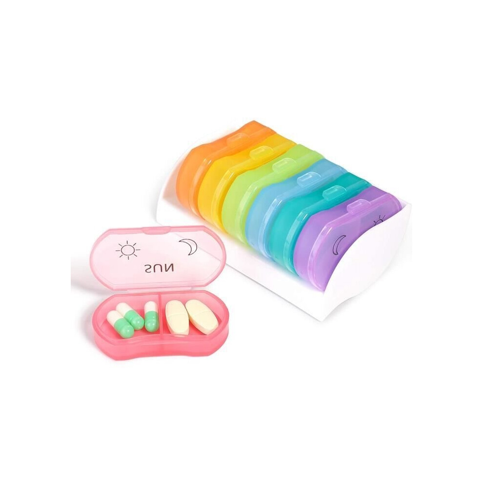 Aihontai Portable Pill Box, 7-Day Weekly Pill Organizer With 14 Compartments For Morning/Evening, Mini Multicolored Pill Dispenser