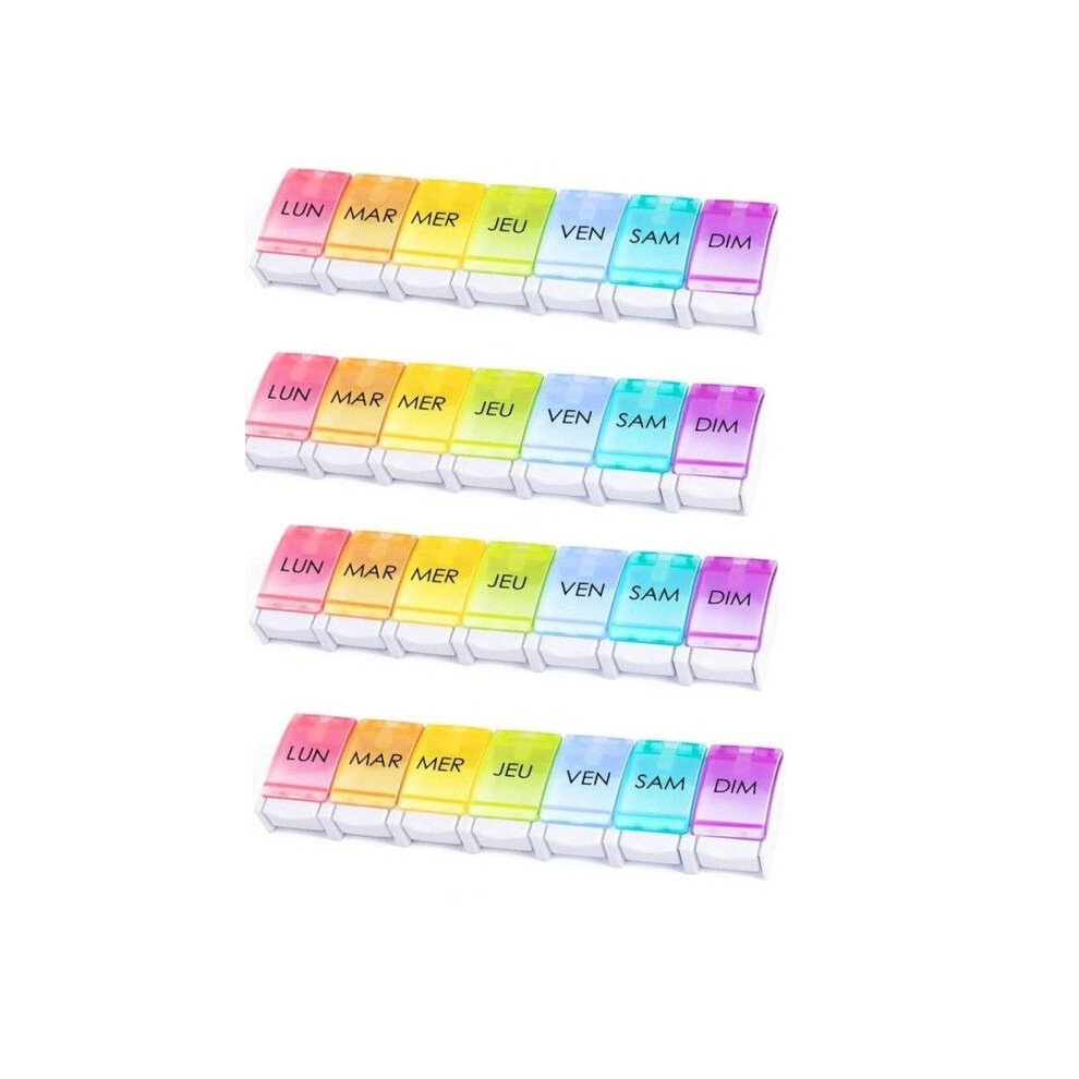 Aihontai 4-Piece Weekly Pill Organizer (French, 7 Days) | Pills, Medication For Each Day Of The Week | Large Capacity Storage