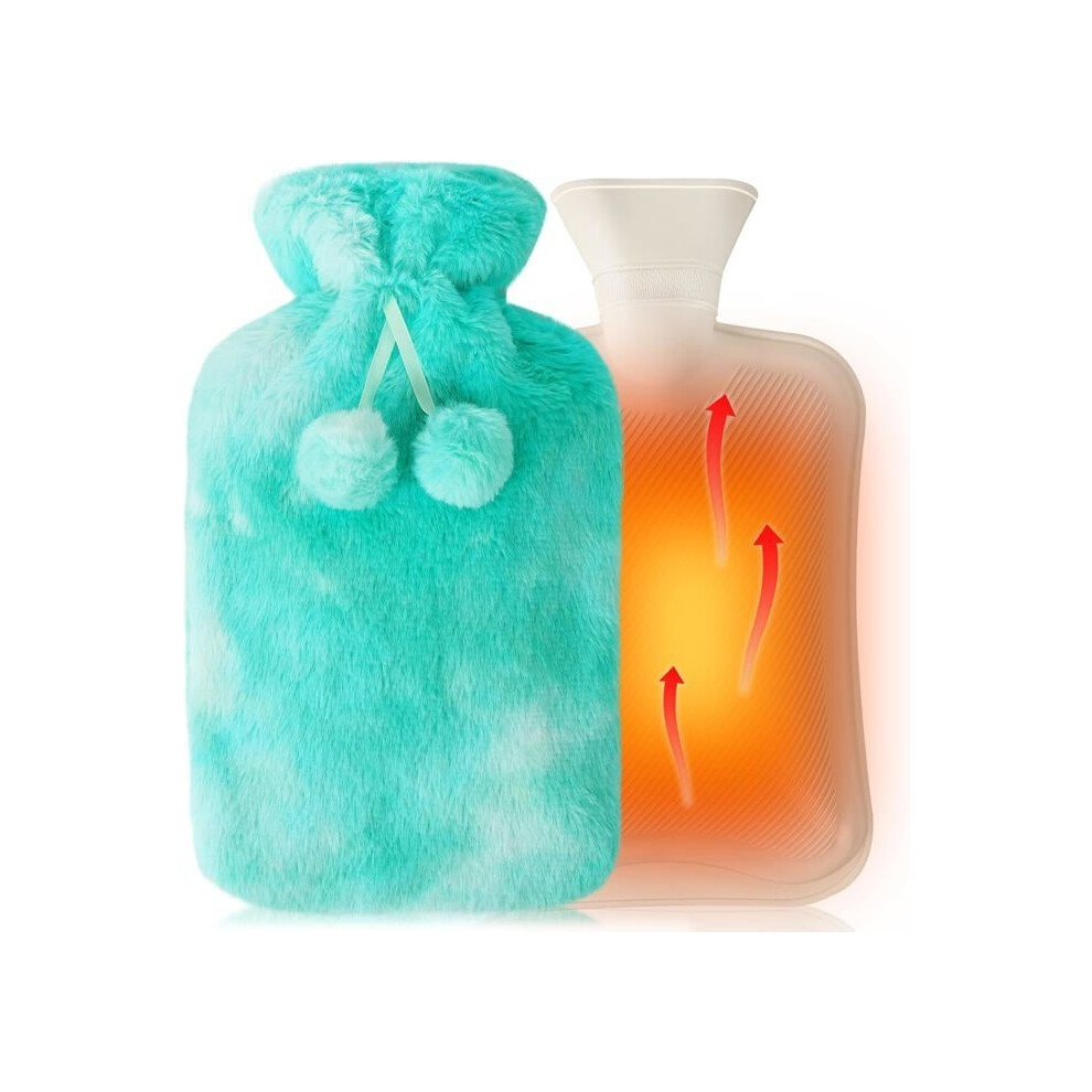 Aihontai 2L Hot Water Bottle With Soft Rubber Cover, Hot Water Bottle With Ultra Soft Plush Cover For Adults & Children
