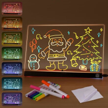 Kindertekenbord met verlichting, LED-uitwisbaar acrylbord met berichtfunctie, 30x20 cm, met aan/uit-schakelaar en 7 kleuren.