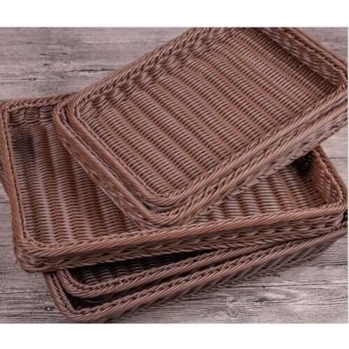2pcs Rectangular Plastic Wicker Bread Basket, Fruit Basket, Storage Organizer, Egg Basket, 30*20*7CM