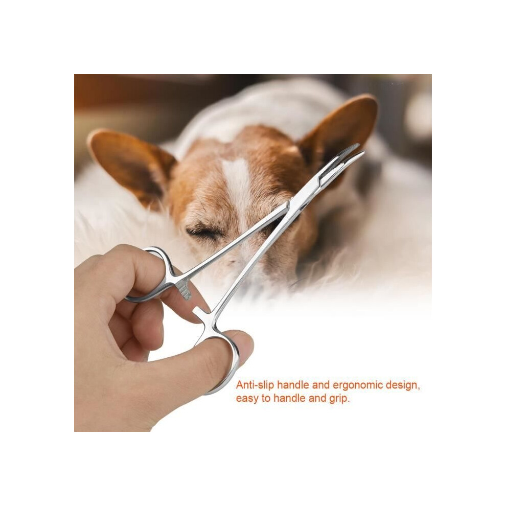 Aihontai Silver Stainless Steel Tweezers For Dogs And Cats, Curved-Tip Cleaning Tweezers - Yes
