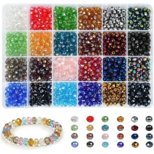 Set van 1200 gefacetteerde glaskralen, 6 mm kristalkralen, met opbergdoos, voor het maken van armbanden (24 kleuren)