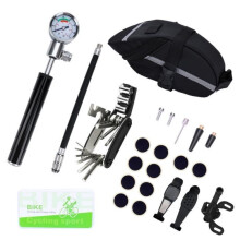 Fietsgereedschapset, 16-in-1 schroevendraaier- en reparatieset, met bandenlichters, fietspomp, metalen vijl en reparatieset.
