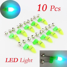 Fishing Bite Alarm for Rod, Electronic LED Light, Dual Bells, Green, 10 Pieces