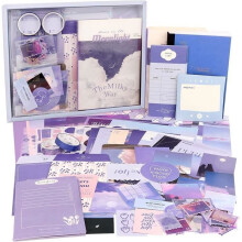 Scrapbookingpakket met 155 onderdelen, paars scrapbookjournal met A6-rasternotitieboekje, doe-het-zelf cadeau voor tienermeisjes - Moon
