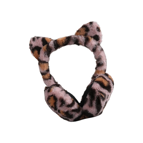 Leoparden-inspirierte Winter-Ohrwärmer, elastisch, bequem,-Rosa