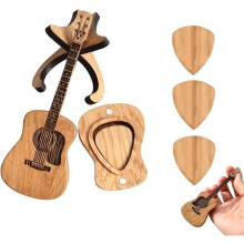Gitaarplectrumdoosje - Muzikale kunst - Miniatuur akoestische gitaar - Natuurlijk hout - Duurzaam - Ideaal cadeau