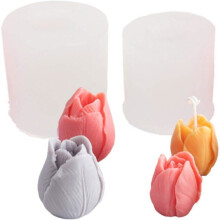 Set of 2 3D tulip-shaped silicone molds for candle making, resin crafts, and decoration.