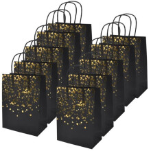 Set van 12 kraftpapieren cadeauzakjes - Zwart - 15x8x21cm