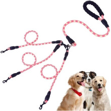 Hondenriem voor 3 honden - Extra stevig - Nylon - Gevoerd handvat - Geschikt voor buiten - Roze