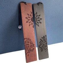 2 houten bladwijzers met boom- en zonprint, creatieve cadeaus in Chinese stijl, 1 * ebbenhout + 1 * palissanderhout