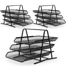WAYTEX Metal Letter Trays - Set of 3 - 3-Tier Desk Organizer - Black
