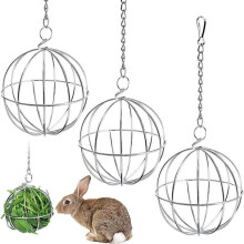 3-Piece Stainless Steel Pet Grass Hay Ball Dispenser for Rabbits, Hanging Ball Dispenser, Pet Grass Frame