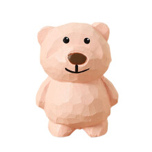 Lovely Basswood Bear Carving Sculpture Decorative Accent -Pink