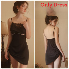 (Black,XL)Seidennachtwäsche Kleid für Damen mit V-Ausschnitt und Spitzendetail Nachtwäsche für Lounge Nachtwäsche und