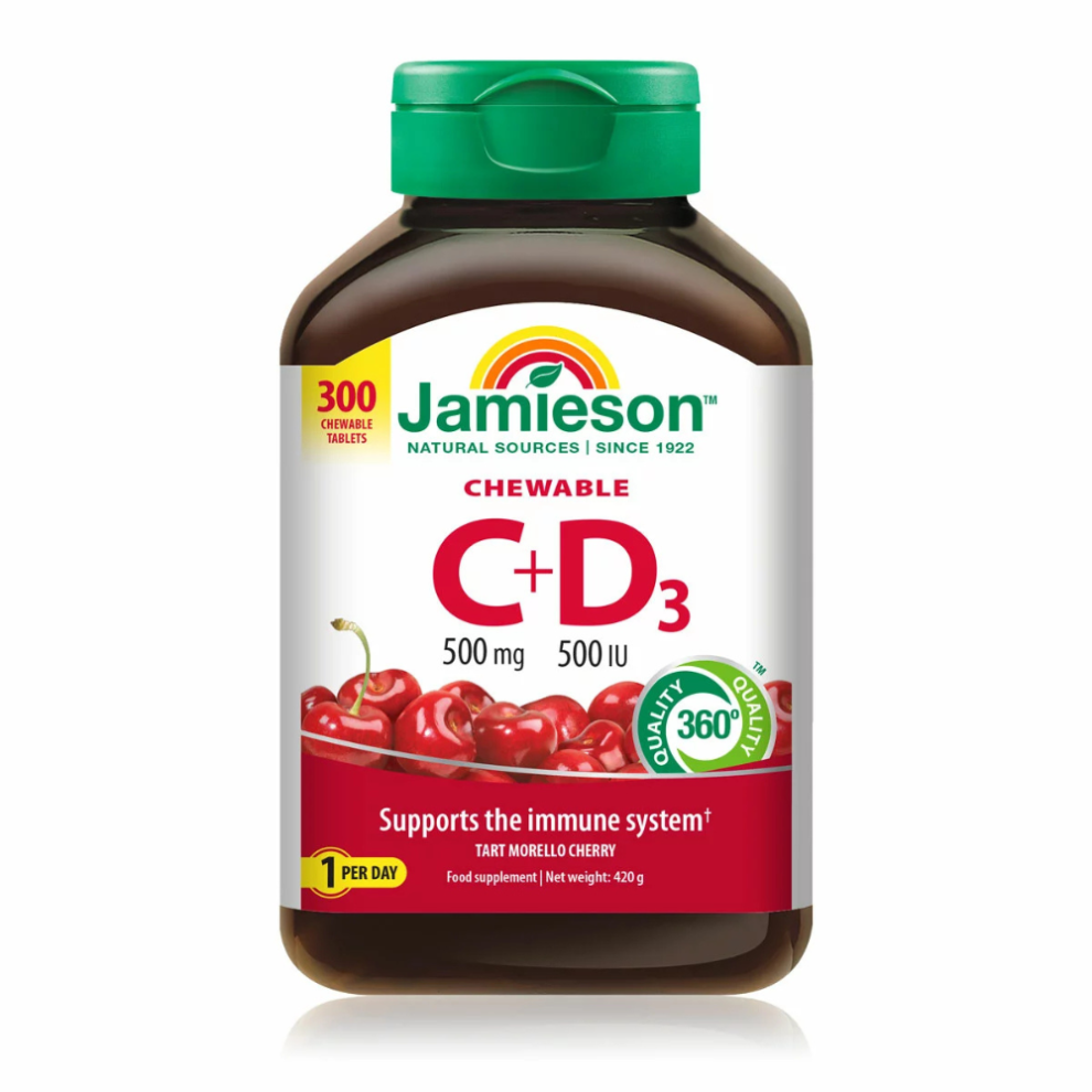 Jamieson Vitamin C + D3 Chewable Tablets - Cherry Flavour - 300 Count