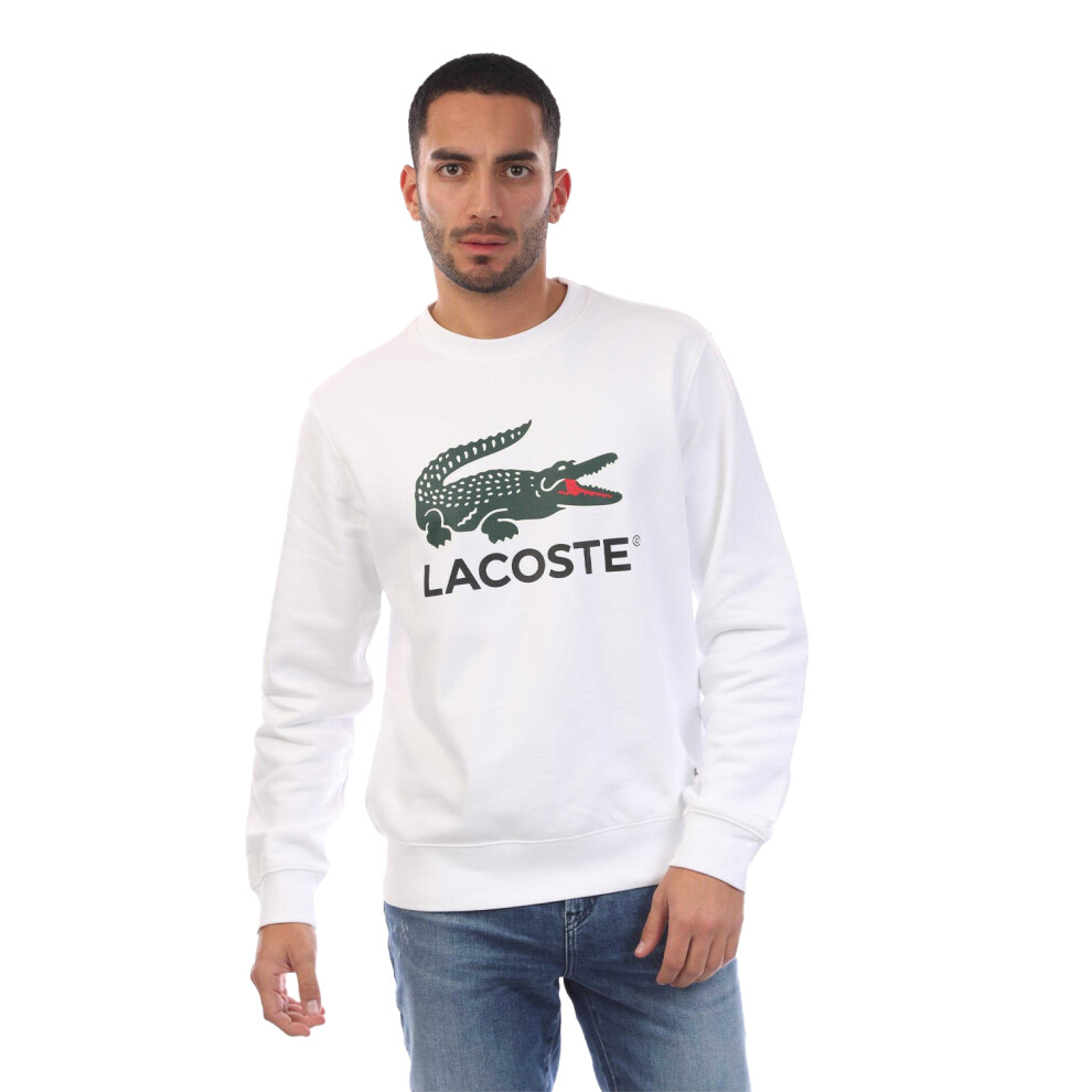 Lacoste (M, ) Mens Fleece Crew Neck Sweatshirt White