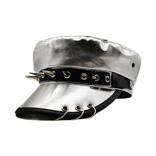 Stylish PU Leather Beret Hat with Punk Rived Studded-1