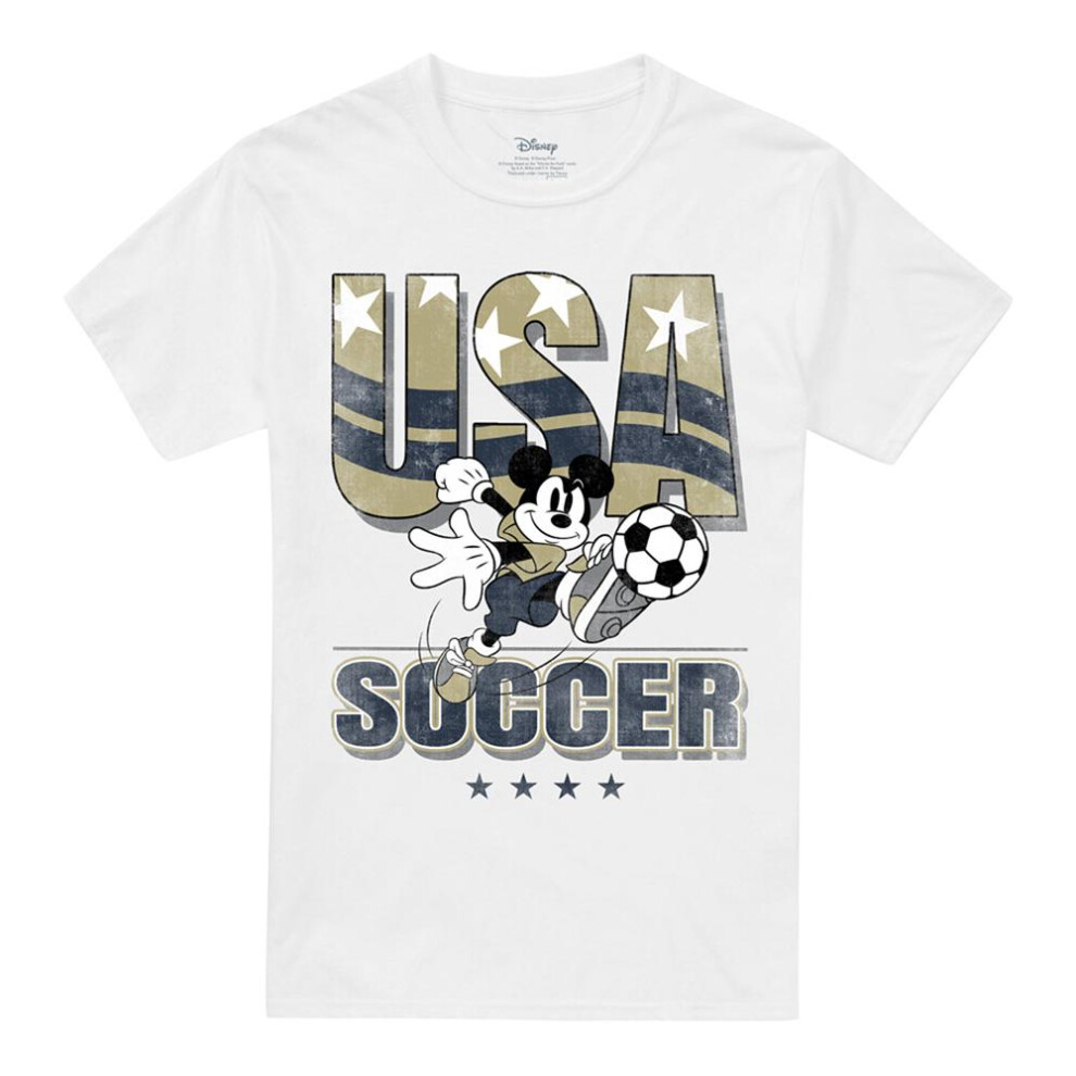 Disney (3Xl, White) Unisex Adult Usa Soccer Mickey Mouse T-Shirt