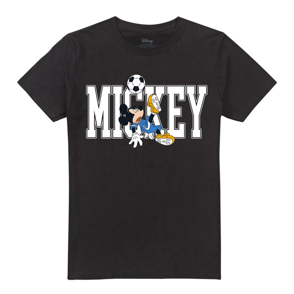 Disney (S, Black) Unisex Adult Kick Mickey Mouse Football T-Shirt