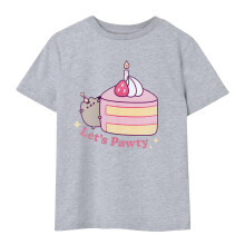 (11-12 Years, Grey Marl) Pusheen Girls Let's Pawty T-Shirt