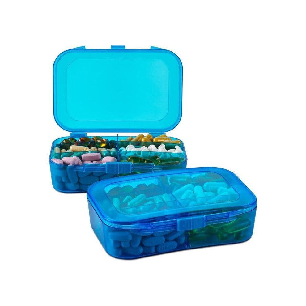 Aihontai 2-Piece Portable 6-Compartment Reminder Box For Your Pills, Medications, Supplements, Vitamins, And Fish Oils