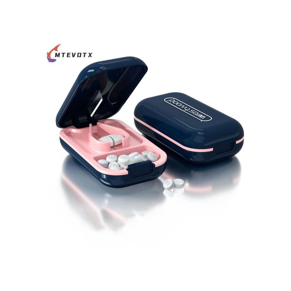 Aihontai Blue Pill Cutter, Pill Separator, For Splitting Your Pills And Carrying Your Medication, With Storage Compartment (Blue)