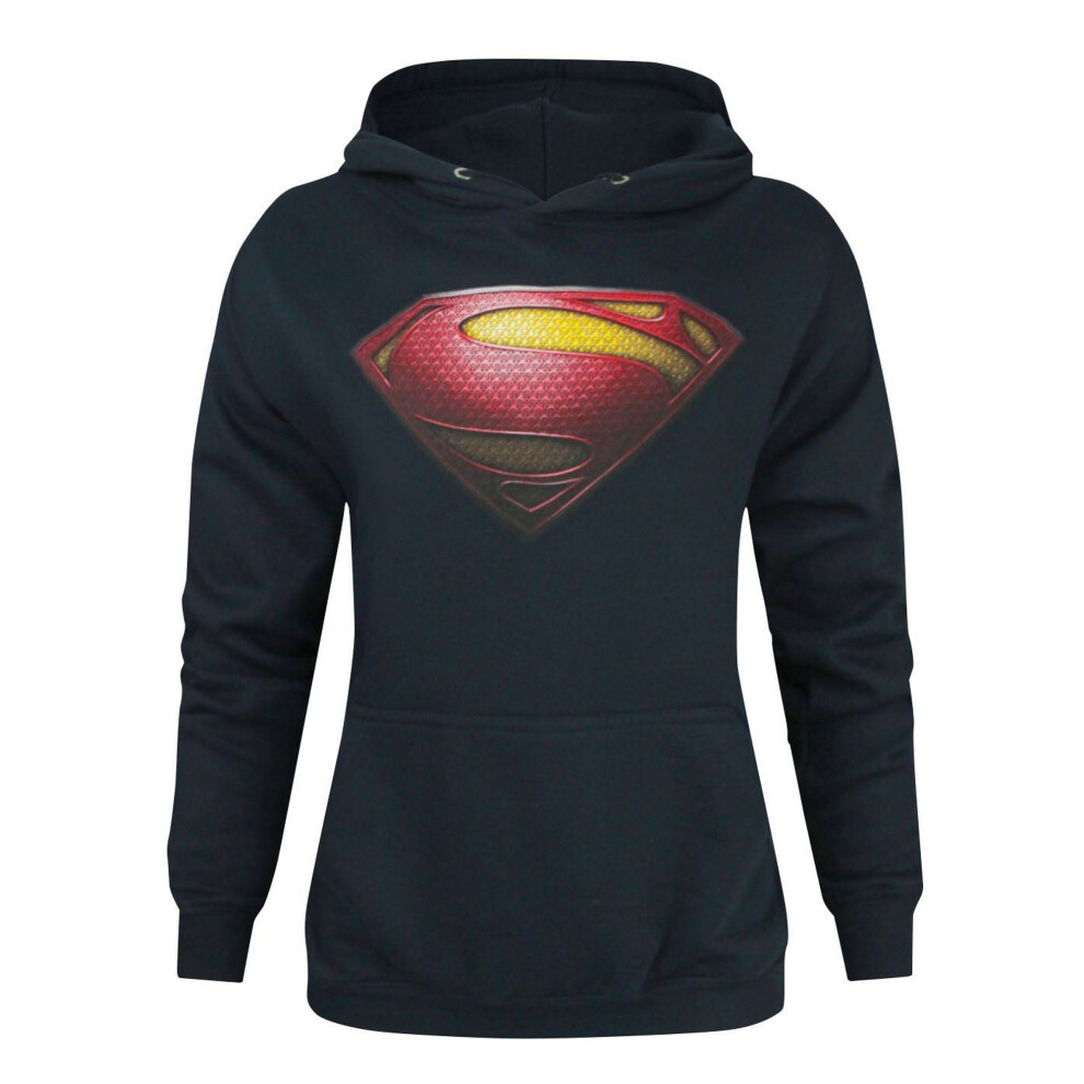 Superman (L, ) Womens/Ladies Man Of Steel Logo Hoodie Blue