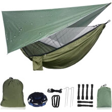 Camping-Hängematte mit Moskitonetz – Belastbarkeit: 200 kg – Maße: 260 x 140 cm – Farben: Hellgrün & Dunkelgrün