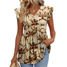 Womens Tops Shirts Ruffle Sleeve Spring Outfits Casual-Khaki M