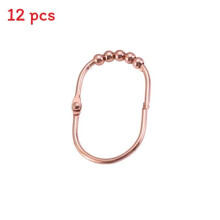 (RoseGold) Shower Curtain 12pcs Hooks Wide Rings Gold Chrome Plated Easy Glide Roller Decorative Rings Rod Shower