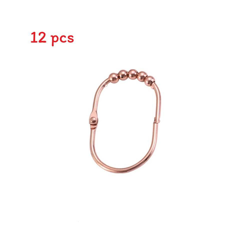 (Rosegold) Shower Curtain 12Pcs Hooks Wide Rings Gold Chrome Plated Easy Glide Roller Decorative Rings Rod Shower 698041669036