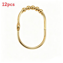 (Gold) Shower Curtain 12pcs Hooks Wide Rings Gold Chrome Plated Easy Glide Roller Decorative Rings Rod Shower