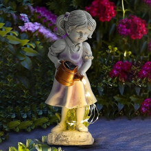 Dekorative Mädchenfigur – Niedliche Engelsfigur mit Solar-LED-Licht für Fensterbank, Garten und Rasen
