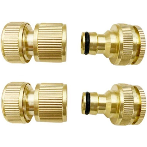 Set van 4 messing waterslangkoppelingen, 1/2 en 3/4 inch buitendraad