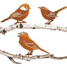 Vintage Rusty Metal Bird Garden Decoration, Titmouse and Sparrow, Natural Patina for Tree or Garden