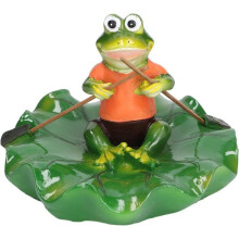 Schwimmende Froschfigur mit Wasserblättern, Gartenstatue, Außendekoration, Frosch mit Pflanze