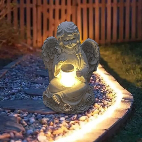 Feenengel-Figur mit Solarlicht – ANNEFLY – Gartendekoration – Weiß