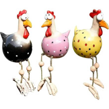 Gartendekorationsfigur – Lustiges Huhn – 3-teilig – Kunstharz – Verschiedene Farben