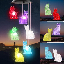 Windgong met zonneverlichting voor katten, gedenkwaardige windgong voor buiten- en tuincadeaus (label)