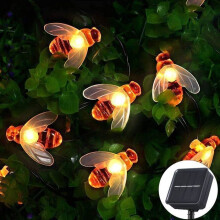 50 LED-lichtslinger op zonne-energie met bijenmotief, 7 meter, 8 lichtstanden, lichtslinger voor tuin, erf, bruiloftsdecoratie, IP65 waterdicht