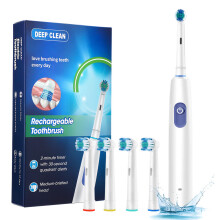 (White) Toothbrush Rechargeable Electric With Rotating Heads For Daily Care Oral Home